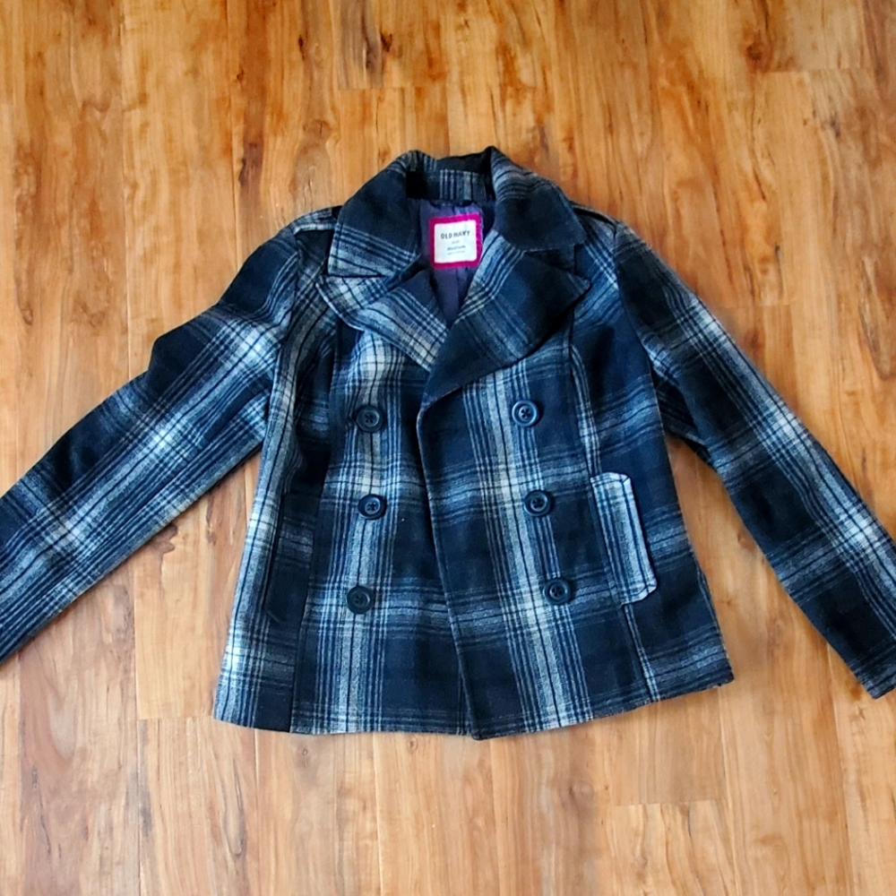 Old navy Pea coat balck plaid